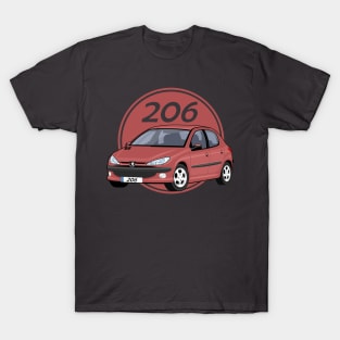 car peugeot 206 sporty cartoon vector red maroon T-Shirt